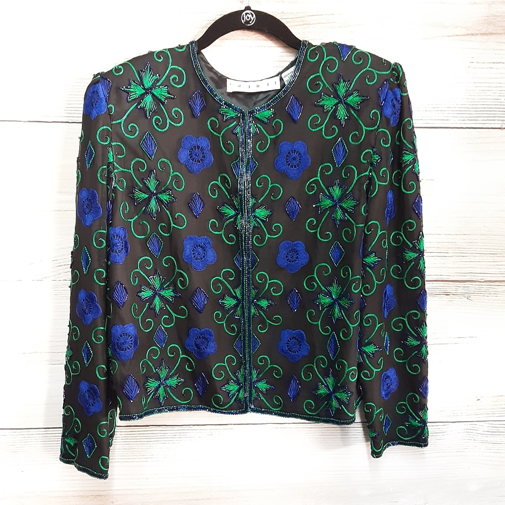 Scala 100%Pure Silk Embellished Jacket Size Ps - image 2